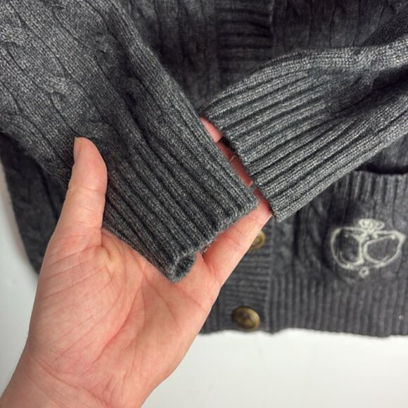 Juicy Couture Cashmere Grey Monogram Cardigan 3/4 Sleeve Size Large - Picture 10 of 10